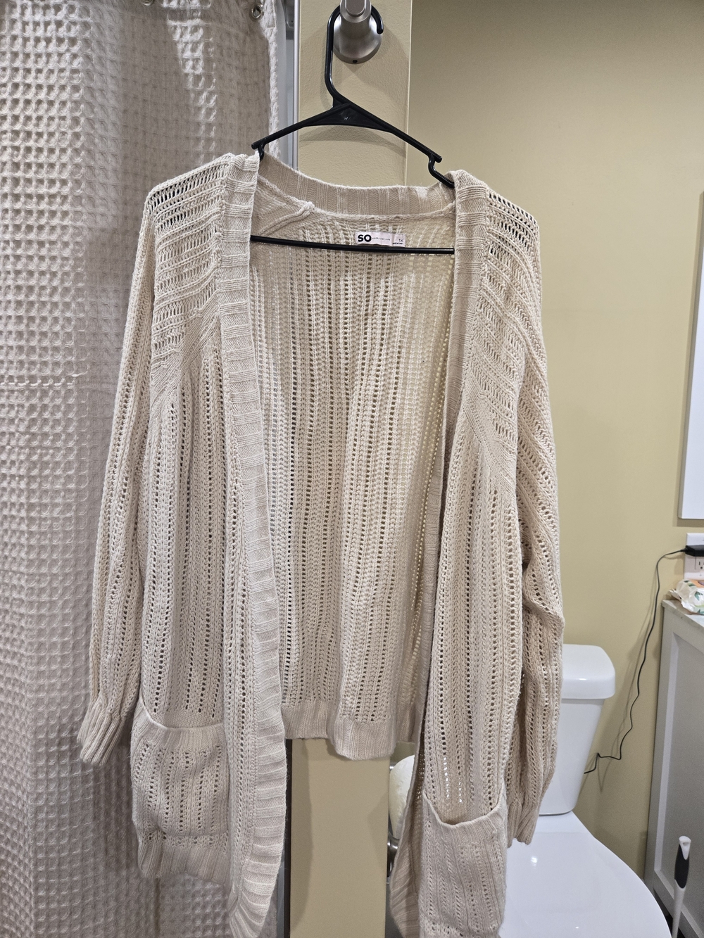 SO 1XL Open-Weave Beige/Cream Cardigan Sweater